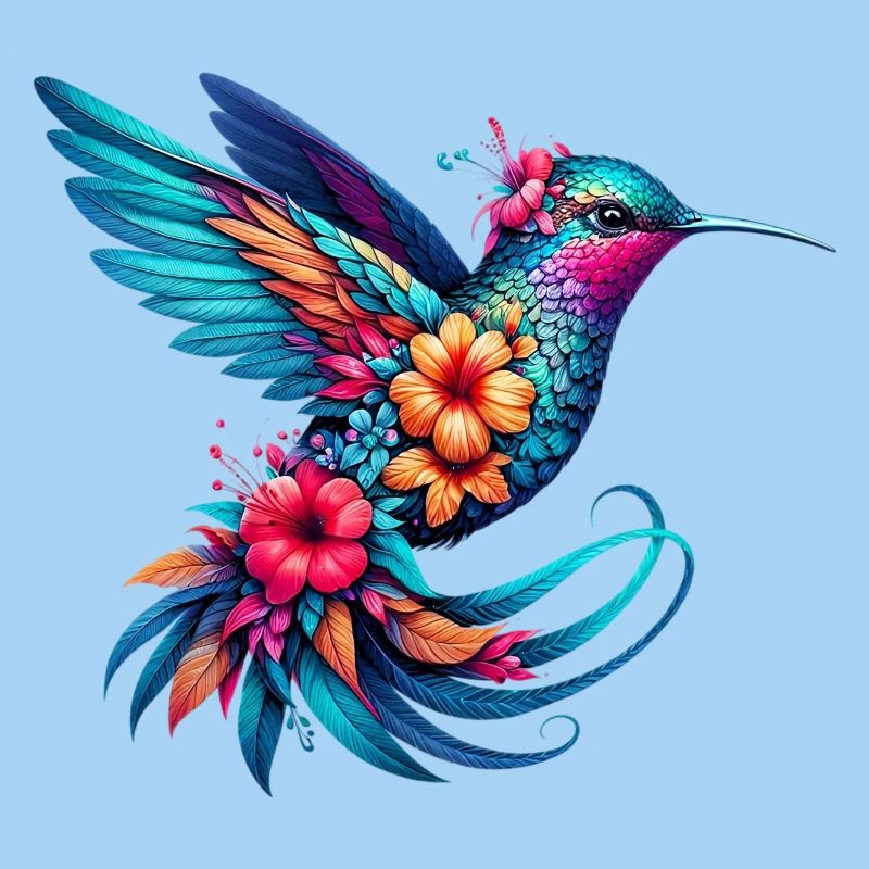 Colibri décoré de fleurs
