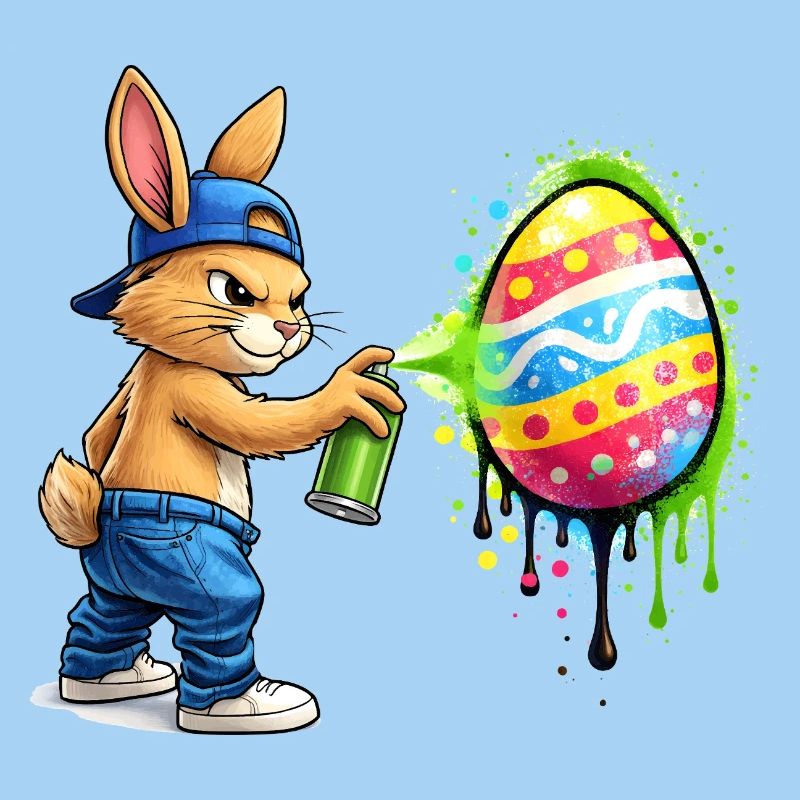 Graffiti bunny with Easter egg