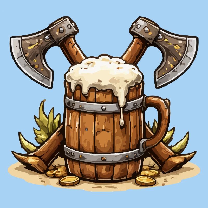 Bierfass mit Äxten Wikinger