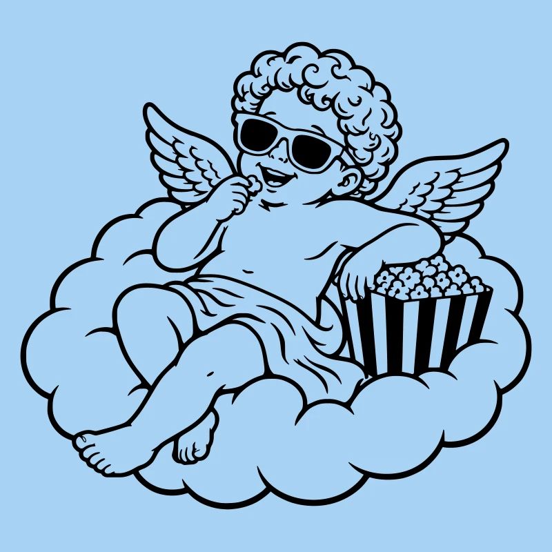 Un chérubin frissonne avec du pop-corn sur un nuage