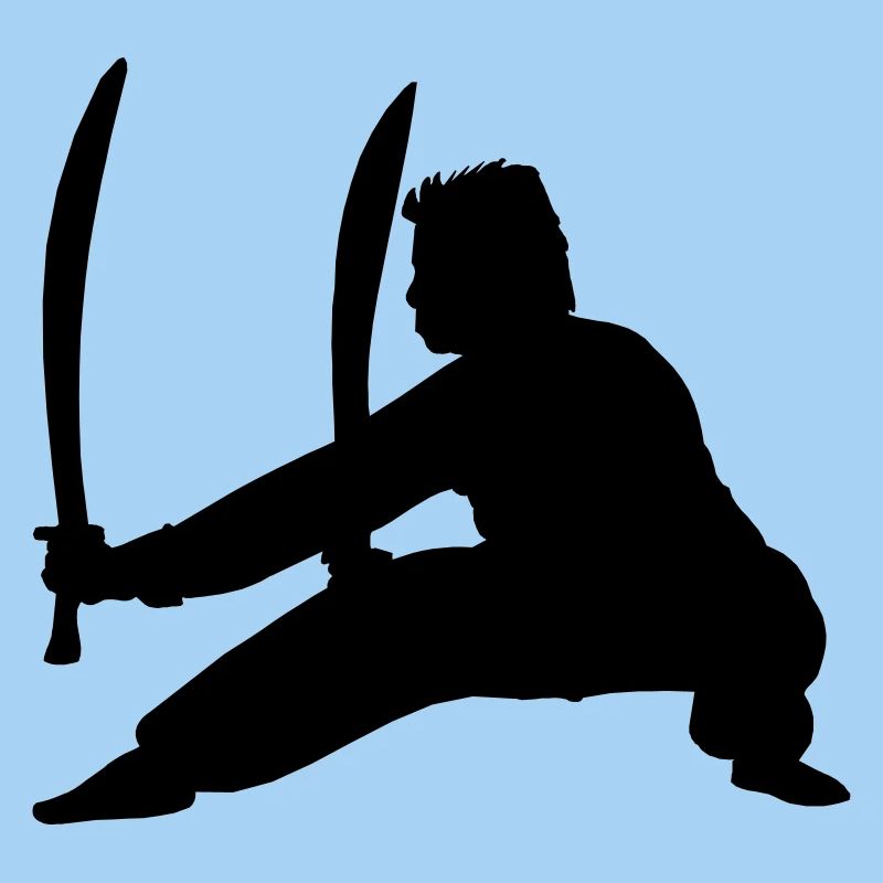 Kung fu practitioner with two swords