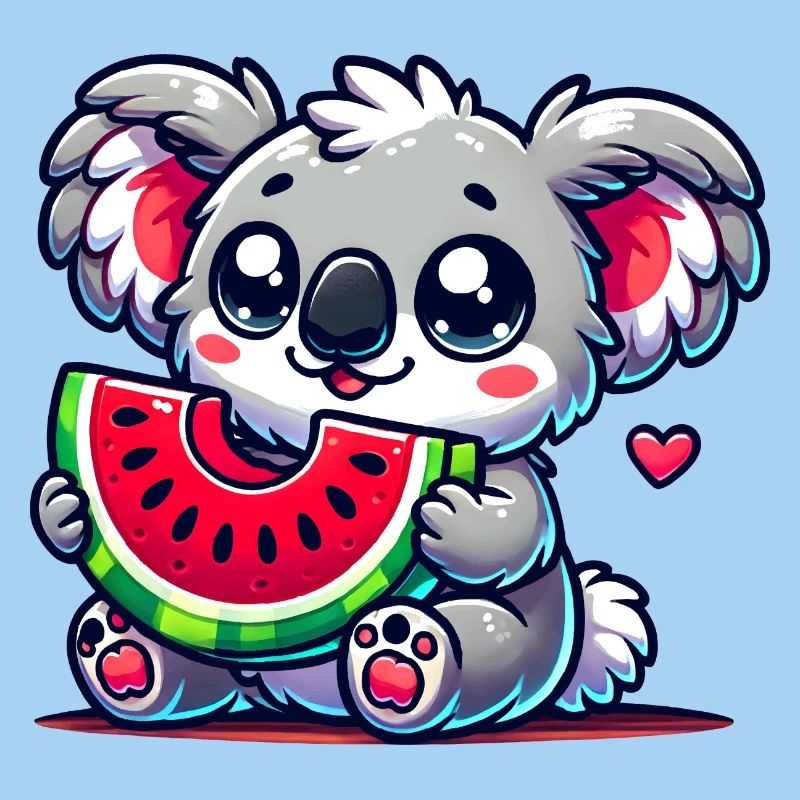 L’adorable koala déguste un morceau de pastèque