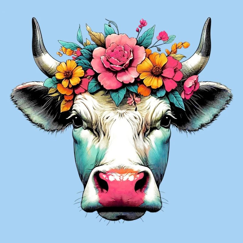 Vache avec des fleurs