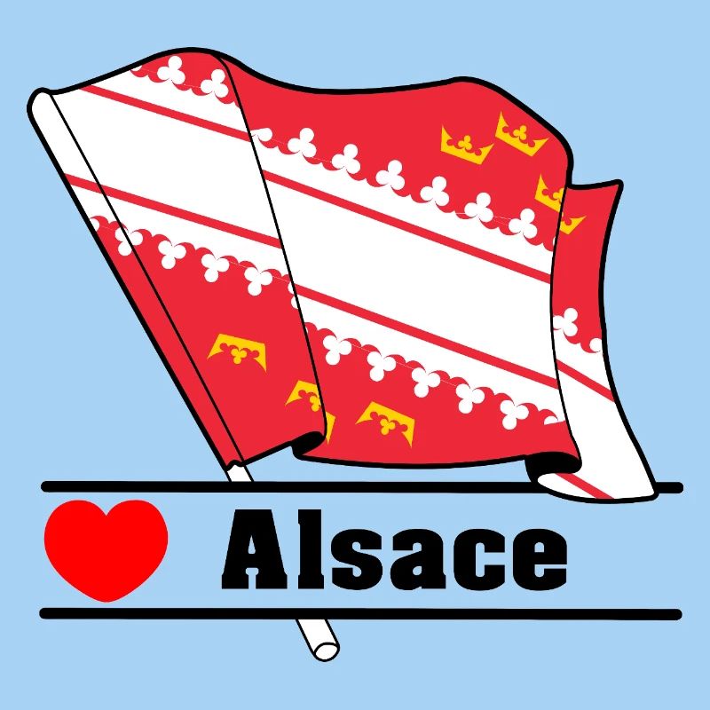 Drapeau d’Alsace + cœur + texte « Alsace »