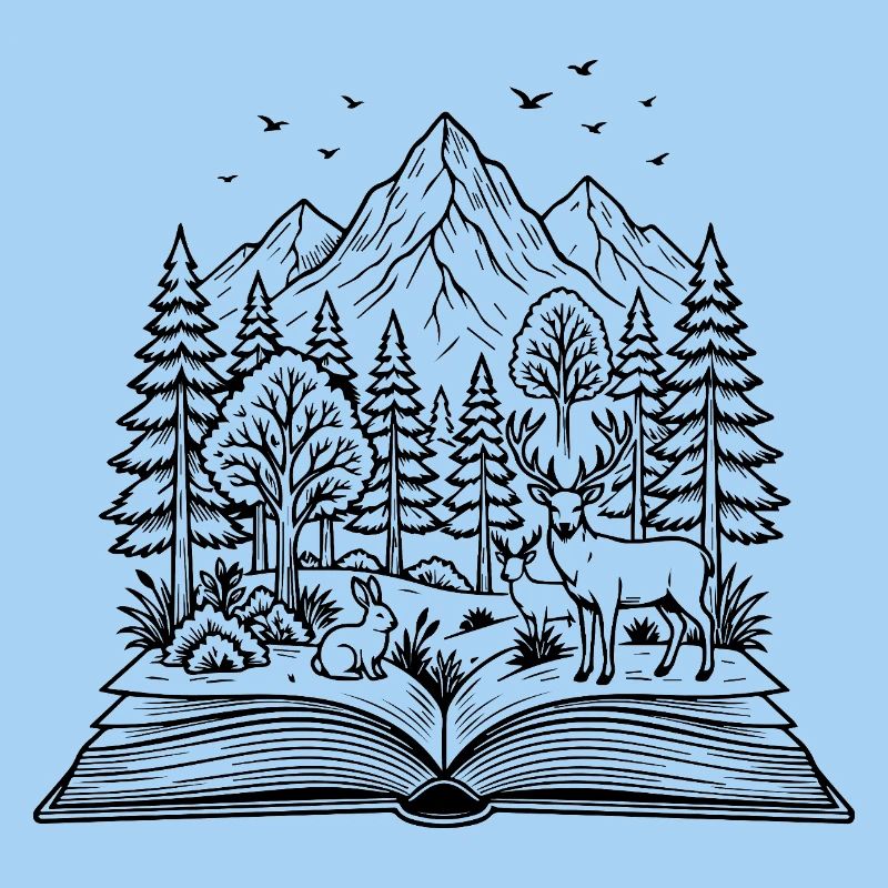 Mountains, Forest and Open Book
