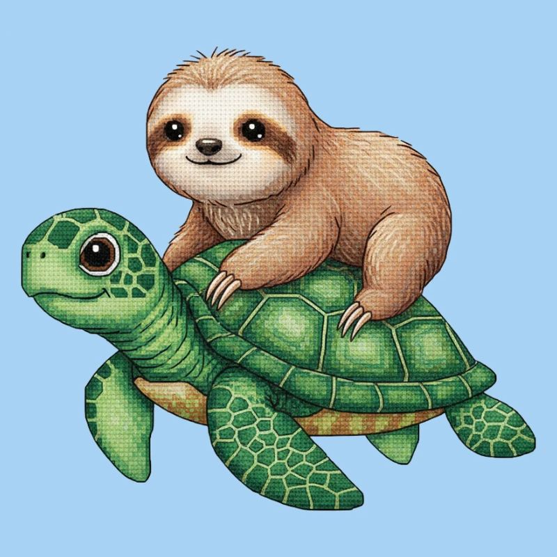 Faultier auf Schildkröte