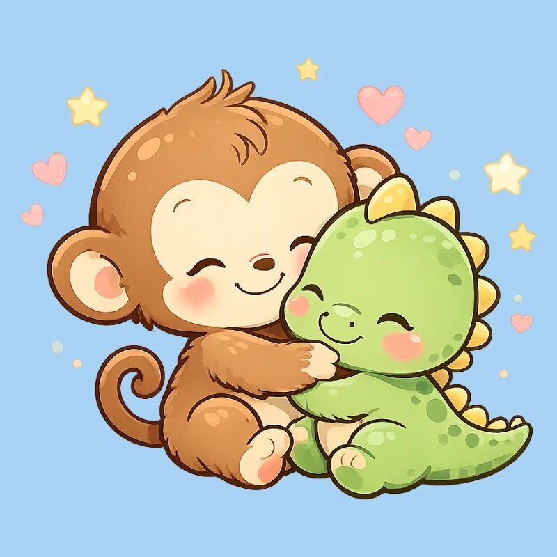 Cute Monkey & Baby Dino Cuddle