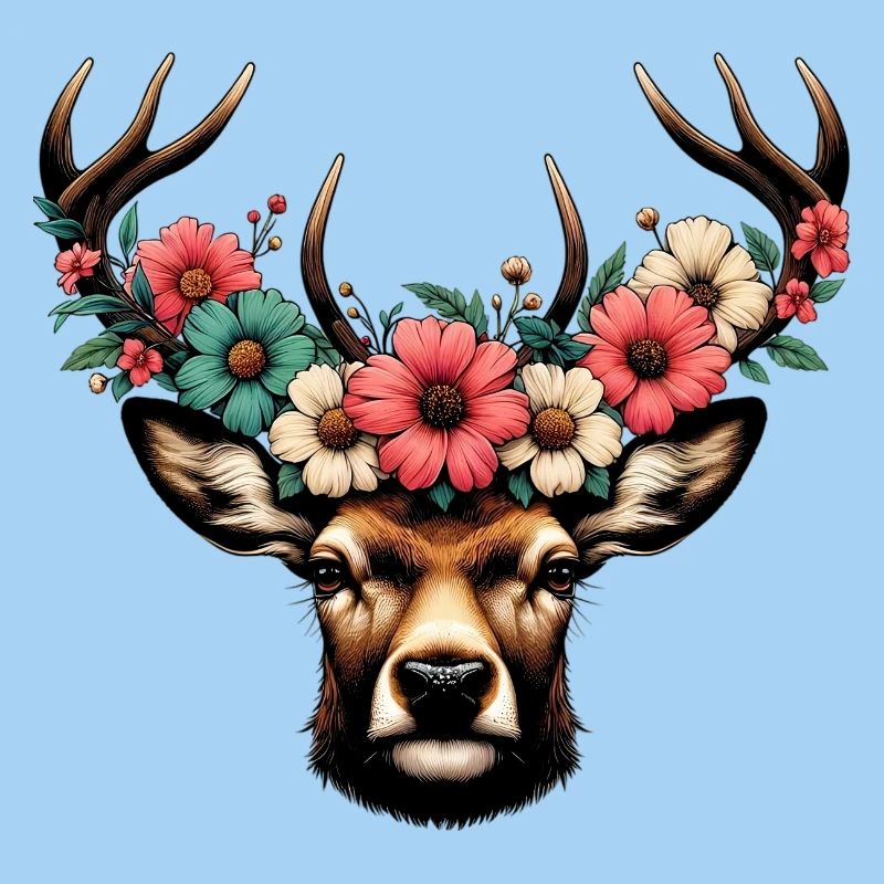 Hirsch mit Blumen