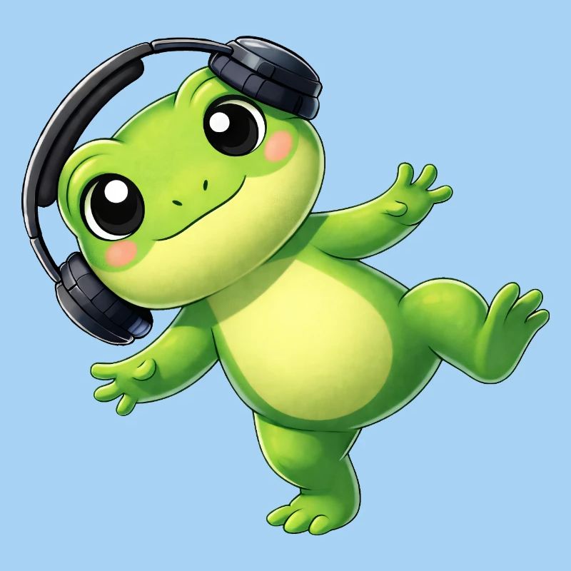 Süßer Frosch Kröte Unke mit Kopfhörern Tanzen Tech