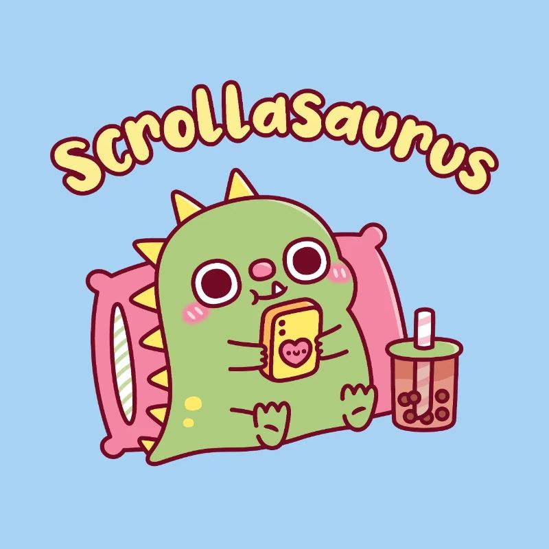Cute Scrollasaurus Dinosaur Scrolling On Handphone