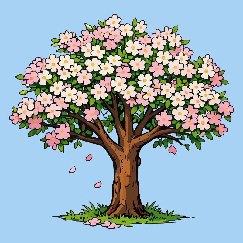 Arbre fleuri aux fleurs roses et blanches