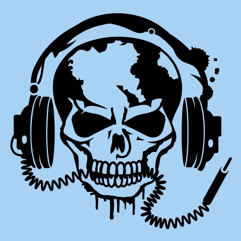 Totenschädel mit Kopfhörer und Kopfhörer Kabel