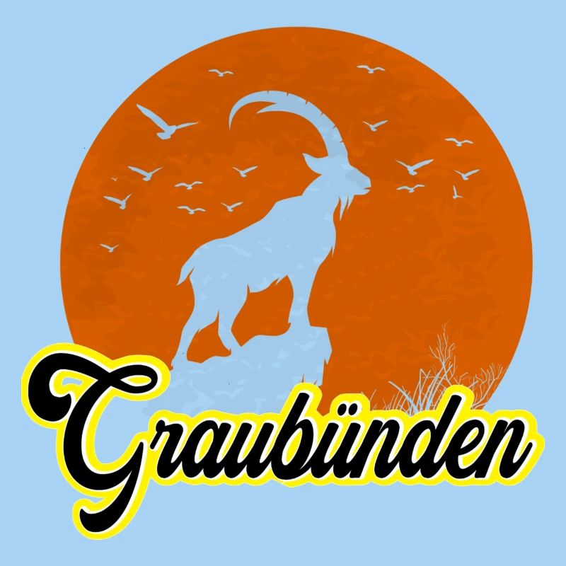 Graubünden Ibex Moon Silhouette