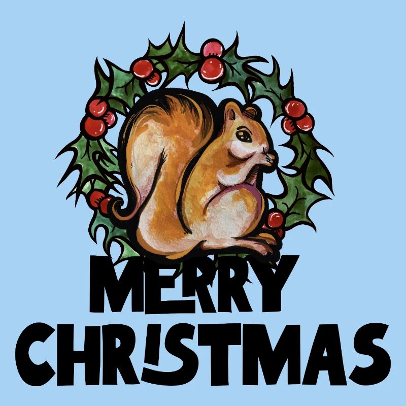 Eichhörnchen unter Stechpalmenkranz