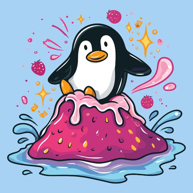 Penguin on pink jam wave