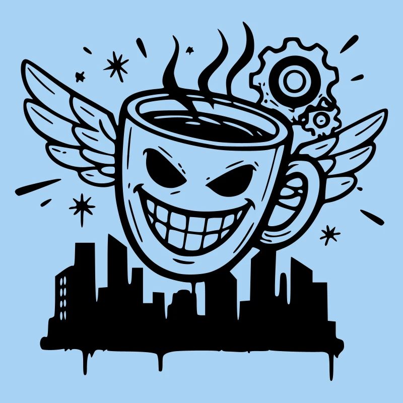 Crazy Coffee Cup Wings Vector