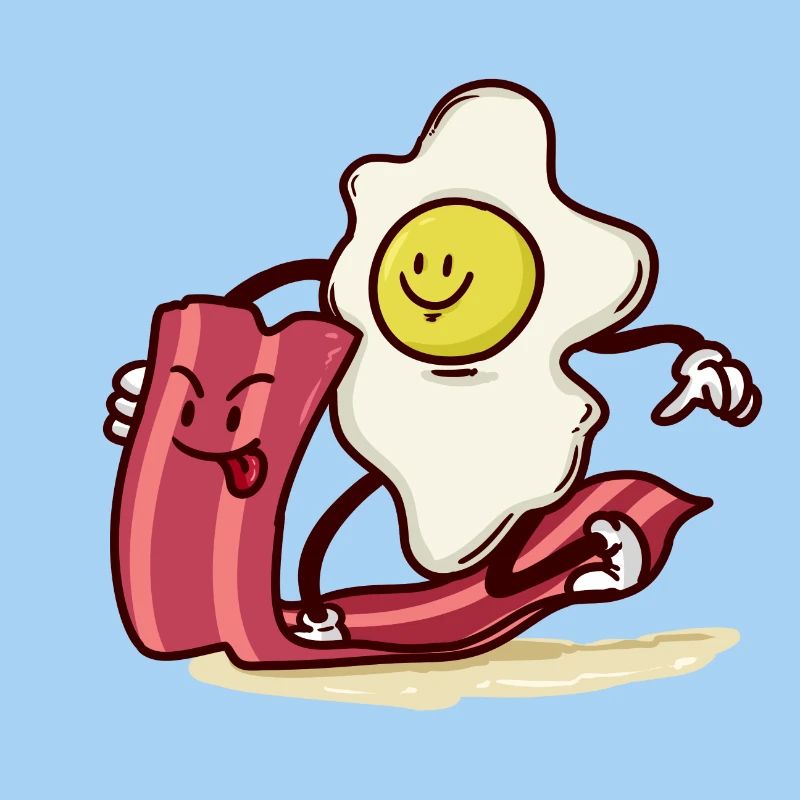 Egg rides bacon slice