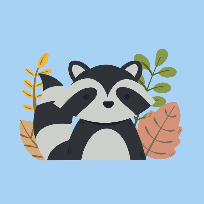 Kawaii Waschbär mit Herbstblättern – Cute Forest