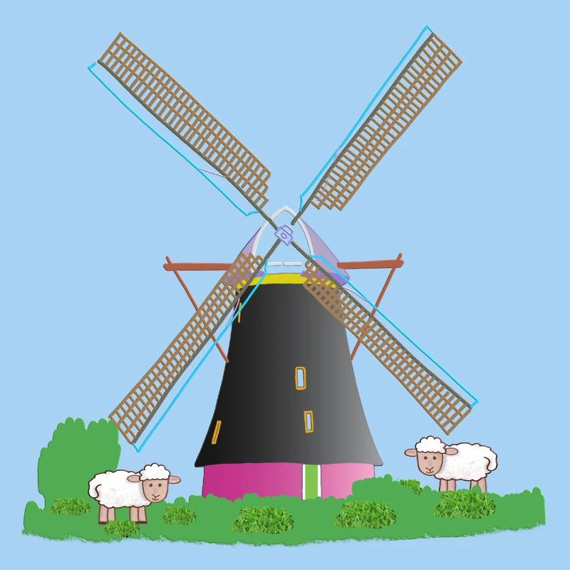 Windmühle mit Schafen