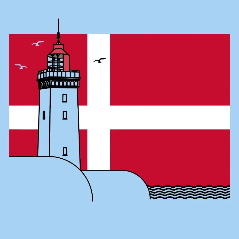 Denmark flag with Rubjerg Knude lighthouse