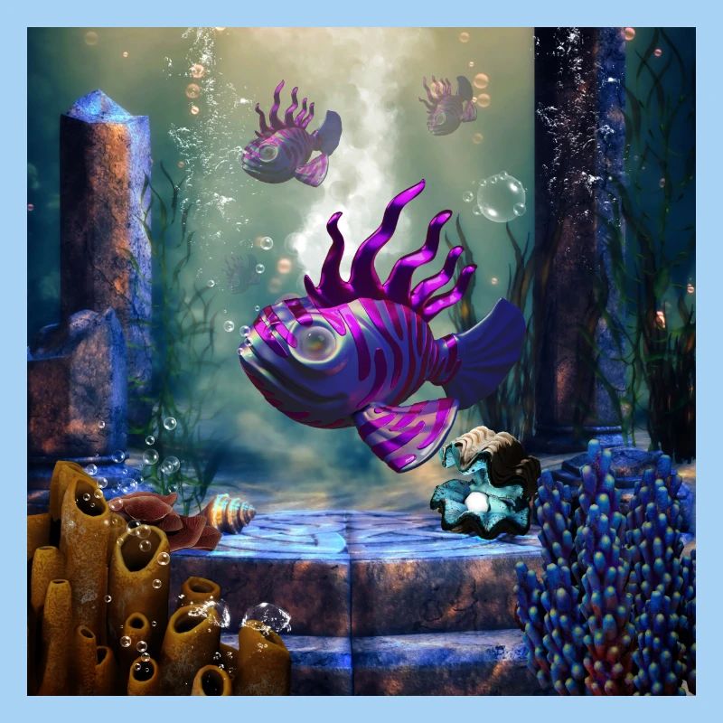 Cute fantasy fish in the deep ocean