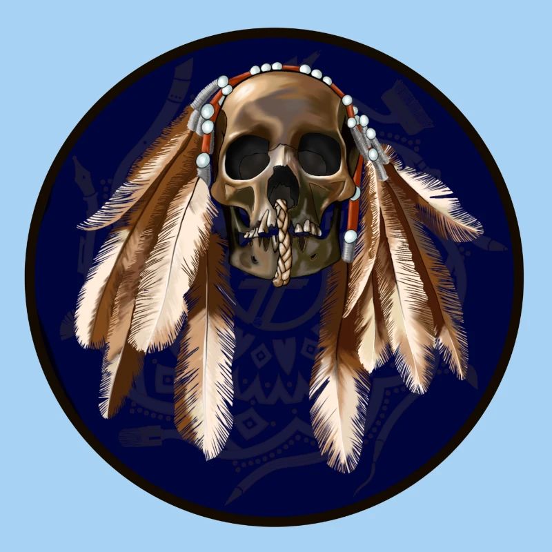 scull with feathers around