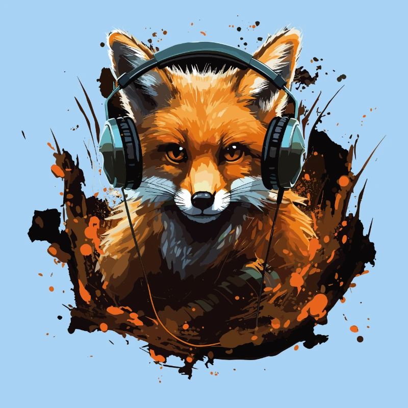 Fuchs mit Kopfhörer Splatterkunst