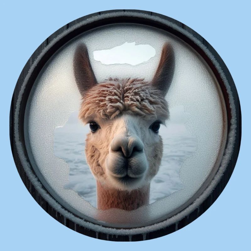 Alpaca looking through a window