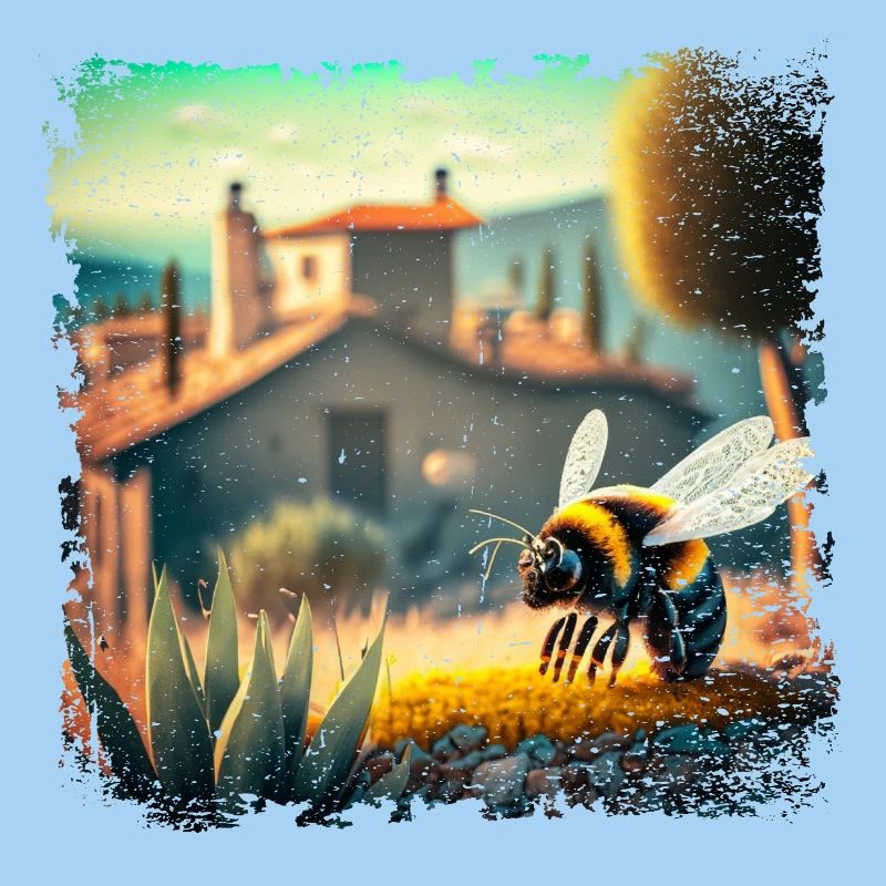 sunny mediterranean landscape and a bee