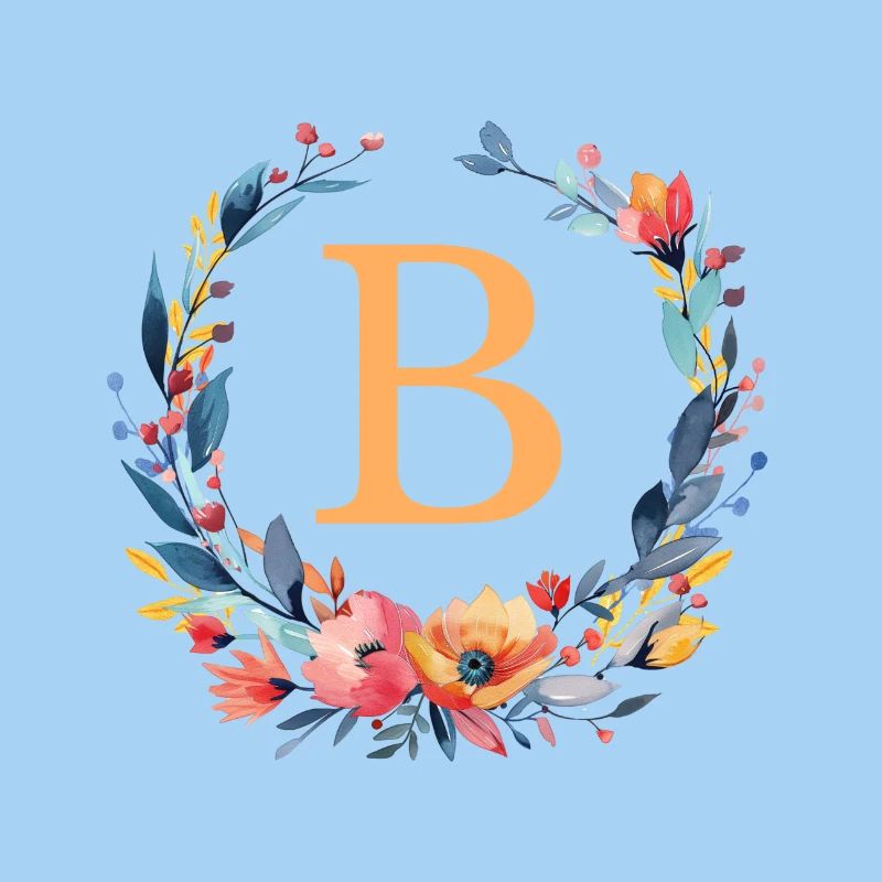 B Monogram, Flower Wreath, Personalizable
