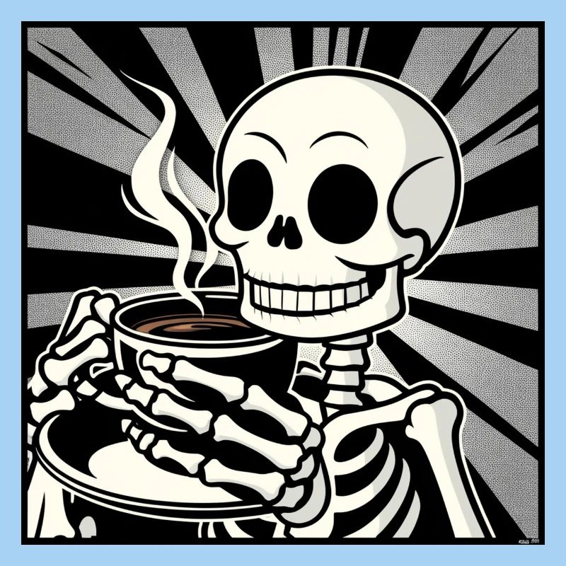 Enjoying skeleton over coffee