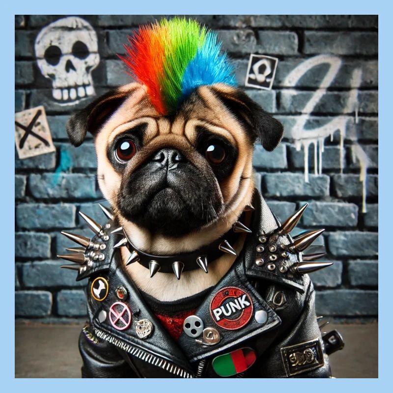 Punk Pug with Rainbow Mane