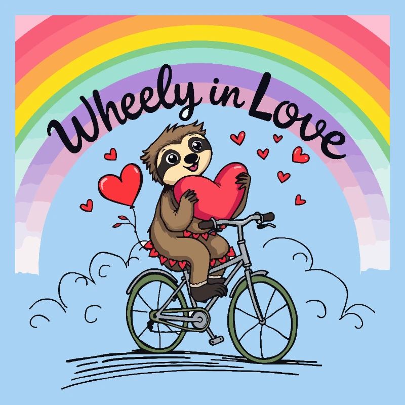Adorable Sloth on Bicycle with Heart and Rainbow