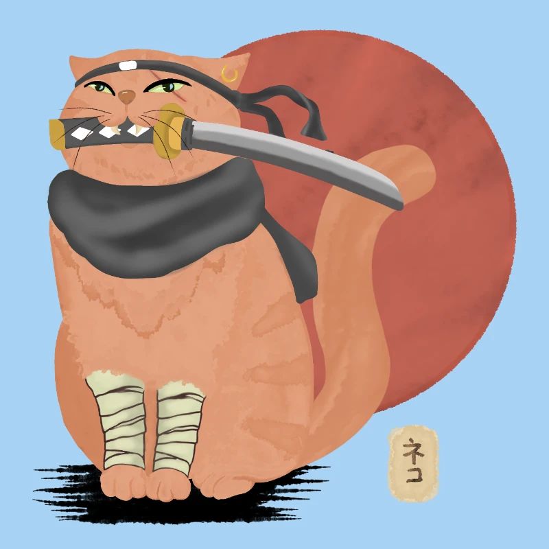 Samurai-Katze mit Katana