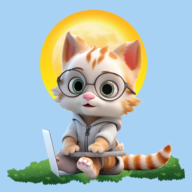 Smart Cat Sun Coder : Impression d’art pour ordinateur portable chaton