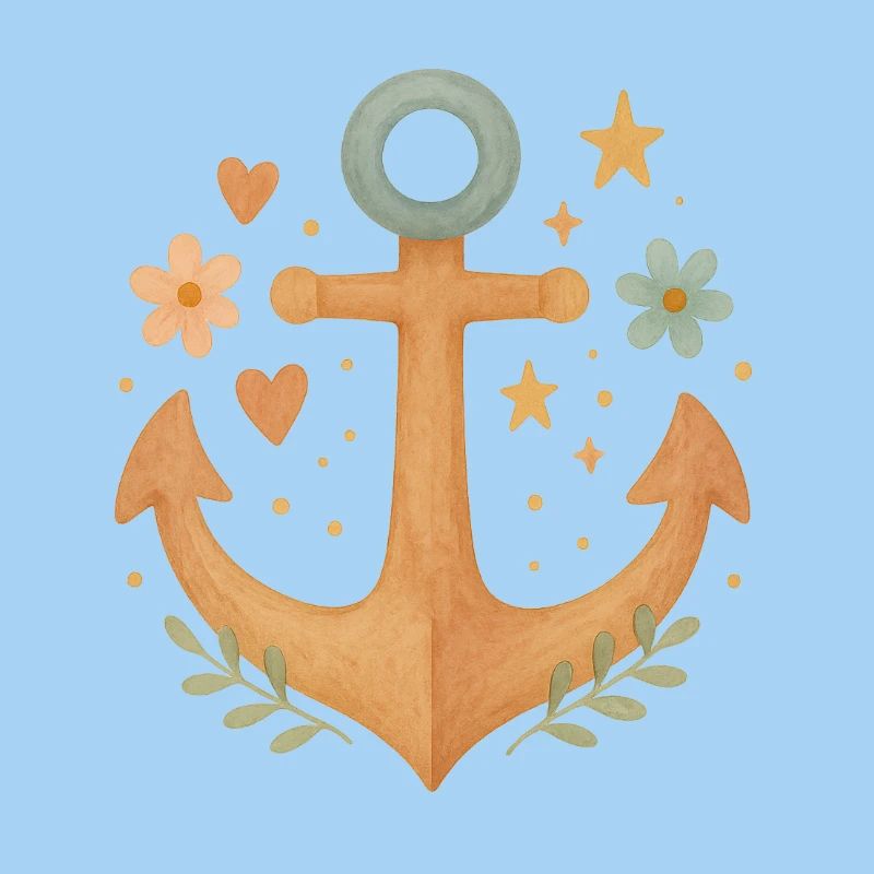 Boho Anker mit Blumen & Herzen Design