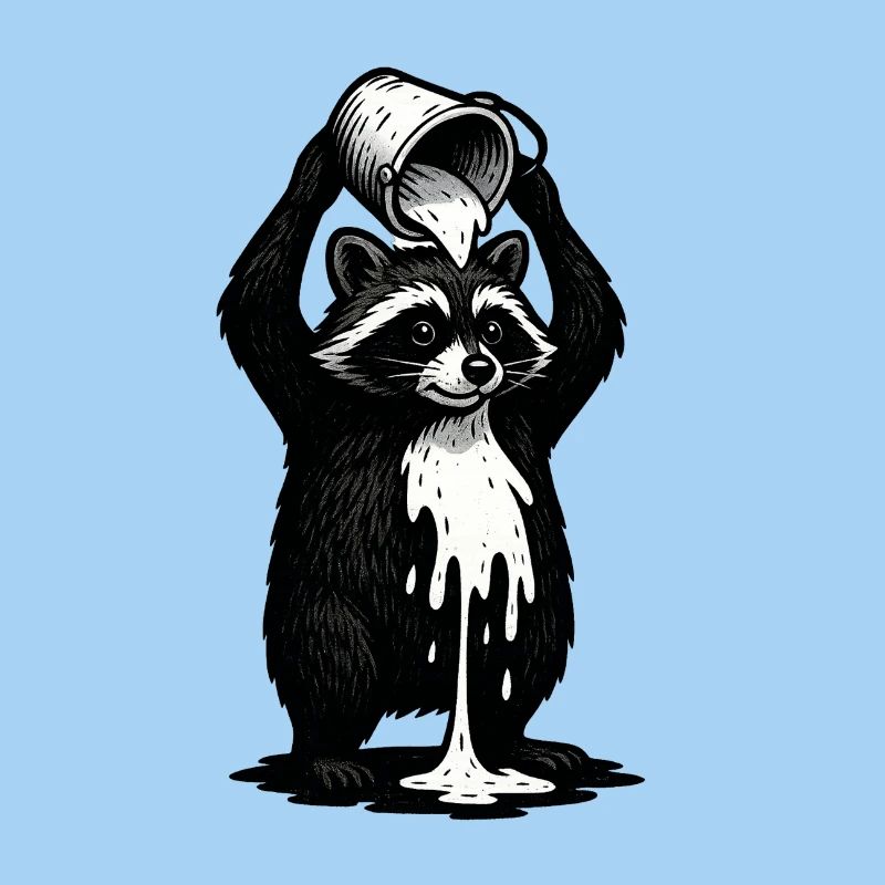 Waschbär mit Farbeimer