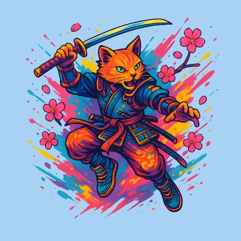 Katzen-Krieger im Samurai-Stil
