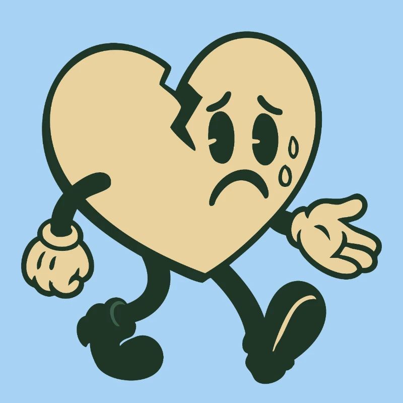 Broken heart with sad expression