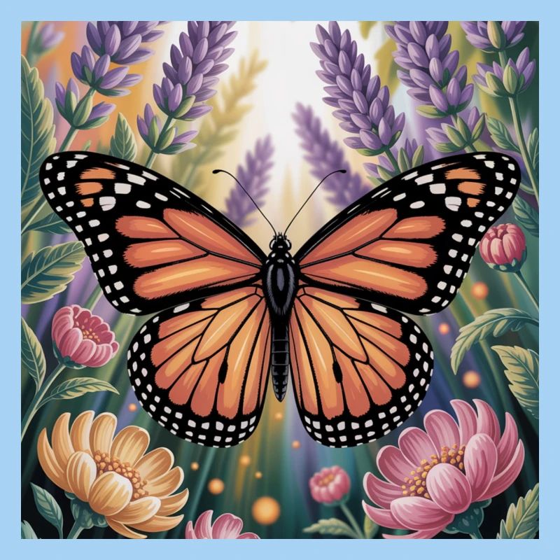 Papillon monarque vibrant Amidlavender fleurit