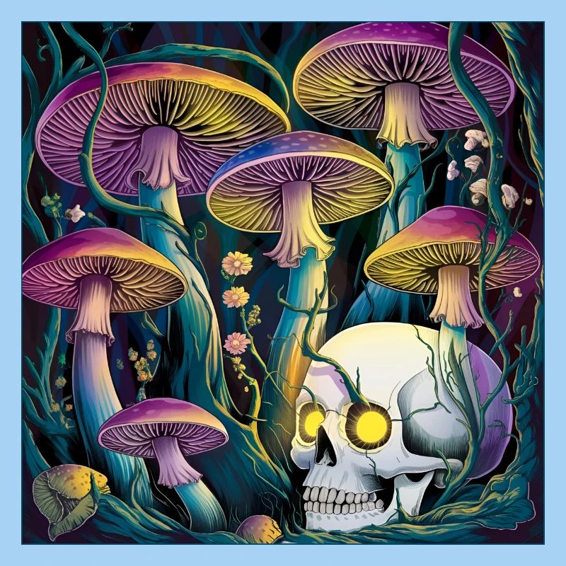 Neon Gothic Pilz Schädel Illustration