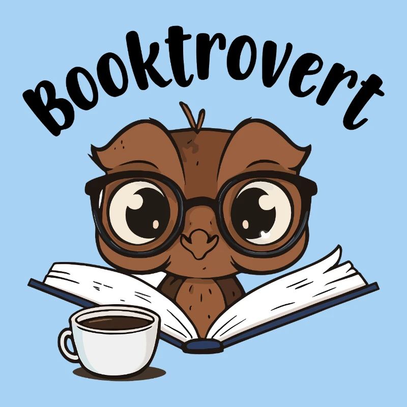 Booktrovert Eule mit Buch und Kaffee