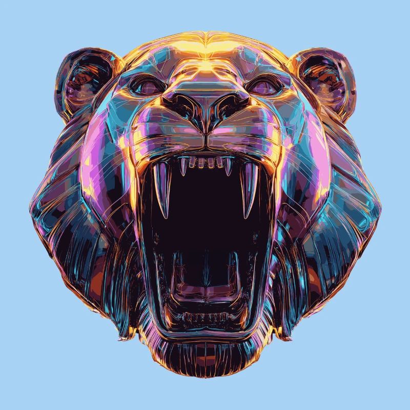 Neon Lion Head Art Design