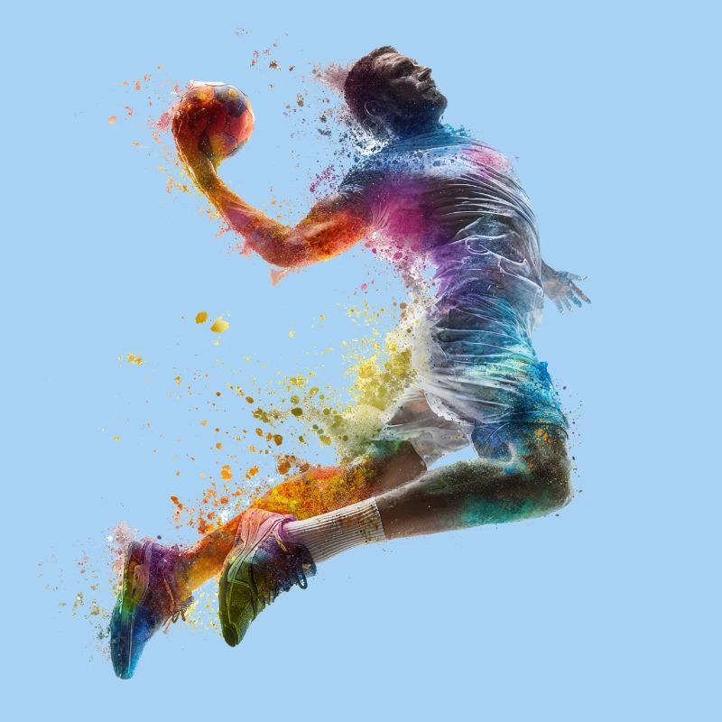 Farbexplosion Handball Sprungwurf