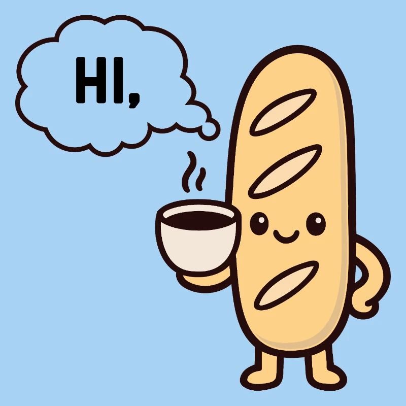 Warmes Maskottchen Kaffee-Baguette