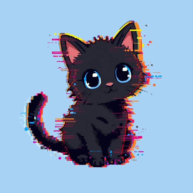 Neon Glitch Noir Chat Mignon