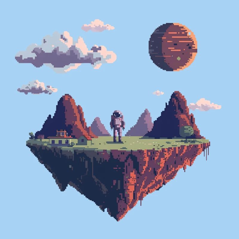 8-Bit Pixel Astronaut auf Schwebender Insel