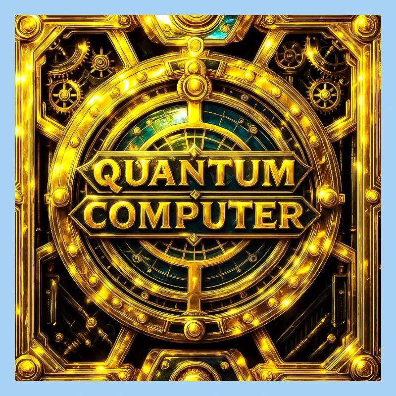 Golden Quantum Computer Emblem