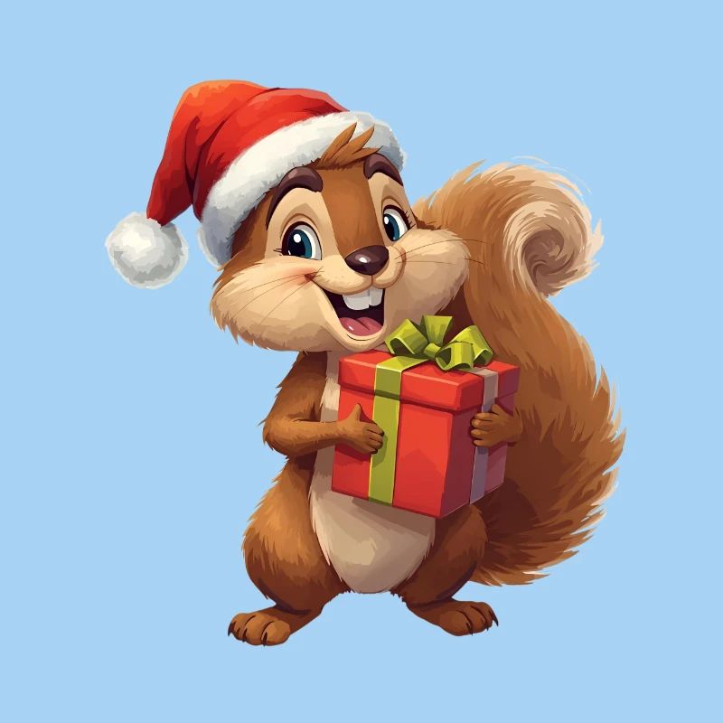 Weihnachts-Eichhörnchen mit Geschenk