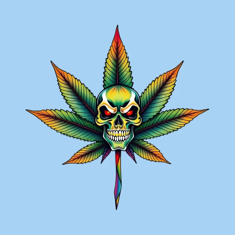 Regenbogen Schädel Cannabis Blatt
